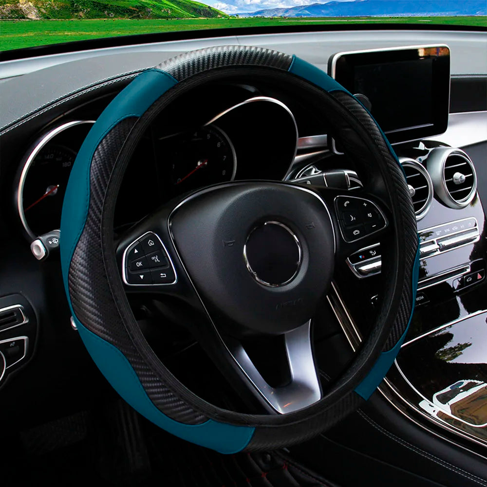 Carbon Fiber-Style PU Leather Steering Wheel Cover – Fits 14.5"–15" Wheels