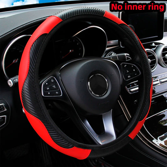 Carbon Fiber-Style PU Leather Steering Wheel Cover – Fits 14.5"–15" Wheels